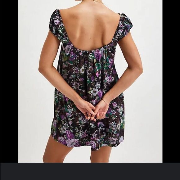 Free People wildflower mini dress floral boho pleated summer cotton linen - Picture 3 of 6